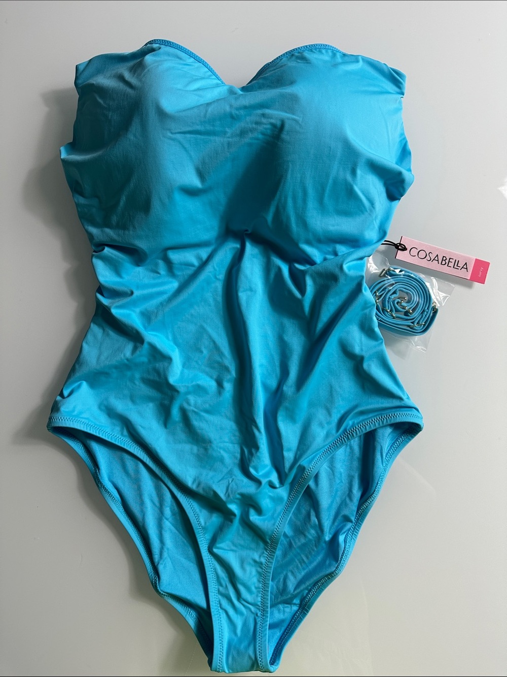 NWT Cosabella Vita Marina Curvy Shaping Bandeau One Piece Swim M Constance Blue - Picture 2 of 10